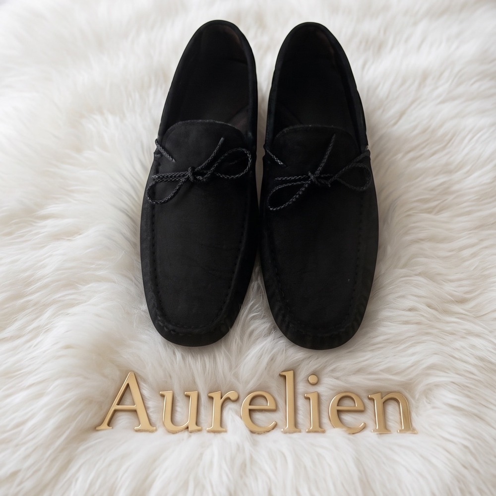 Aurelien Men Black Suede Driving Shoes Made in Italy Size EU 45 Loafers